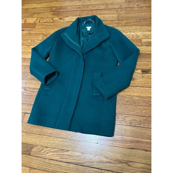 J. Crew Womens Peacoat Size 2 Emerald Green Wool Poly Dress Pea Coat Full Zip - Picture 2 of 8